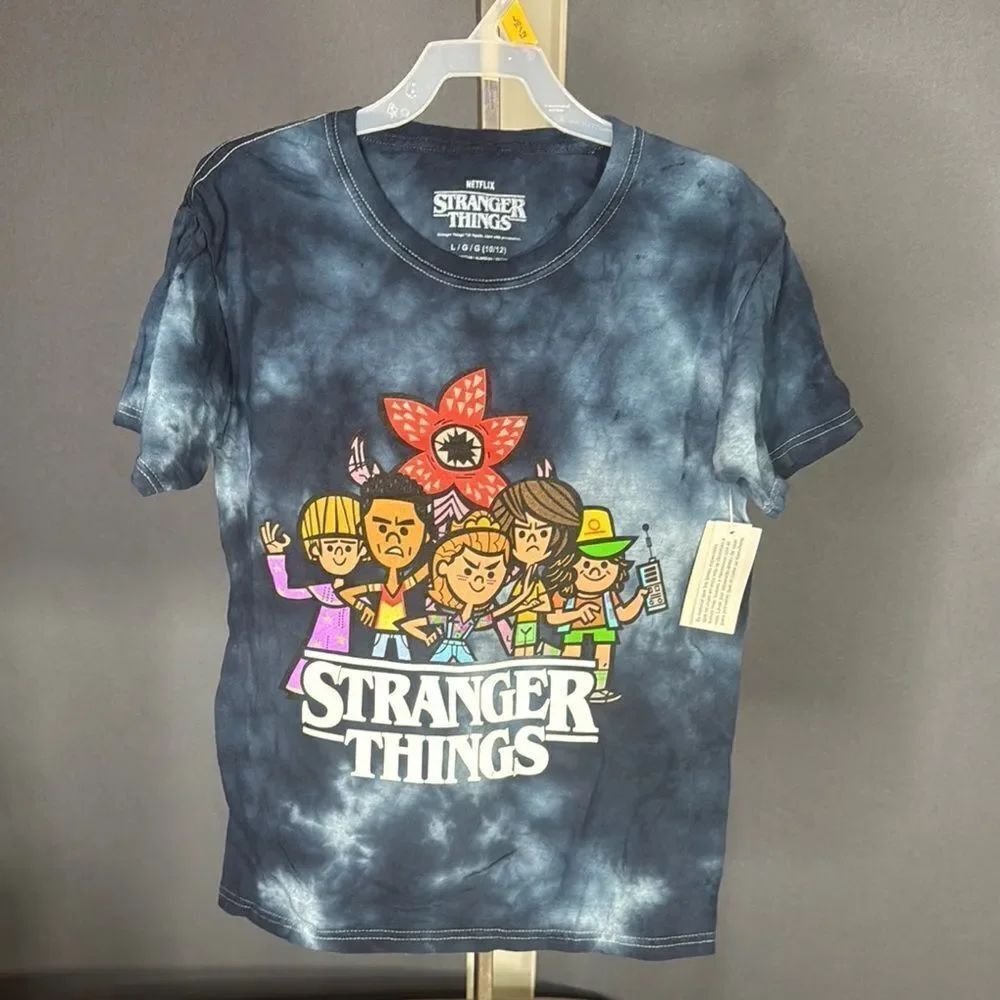 Netflix Stranger Things Kids Unisex Blue Tie-Dye T-Shirt Size L 10-12 NEW